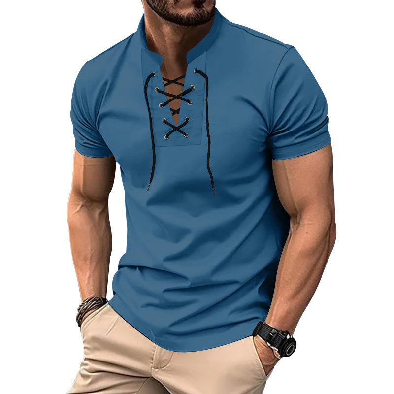 Herren lässiges Poloshirt mit Schnürung R&B