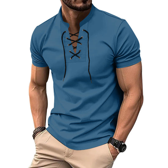 Herren lässiges Poloshirt mit Schnürung R&B