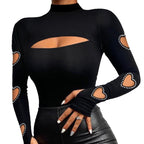 Damen Langarm Body mit Herz-Cut-Outs und Strassdetails R&B