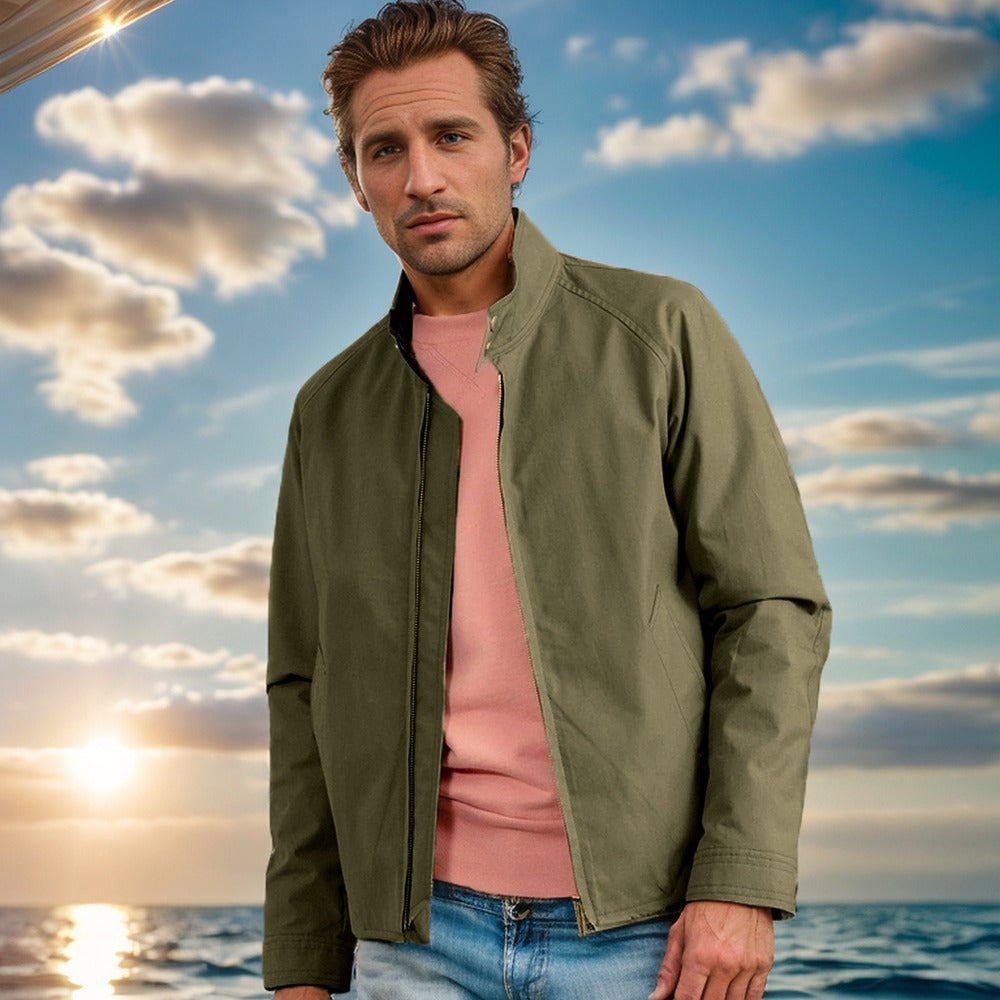 Herren lässige Übergangsjacke mit Stehkragen und praktischen Taschen R&B