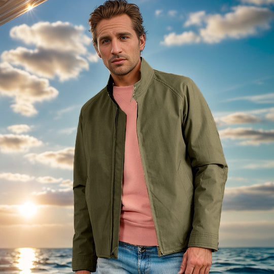 Herren lässige Übergangsjacke mit Stehkragen und praktischen Taschen R&B