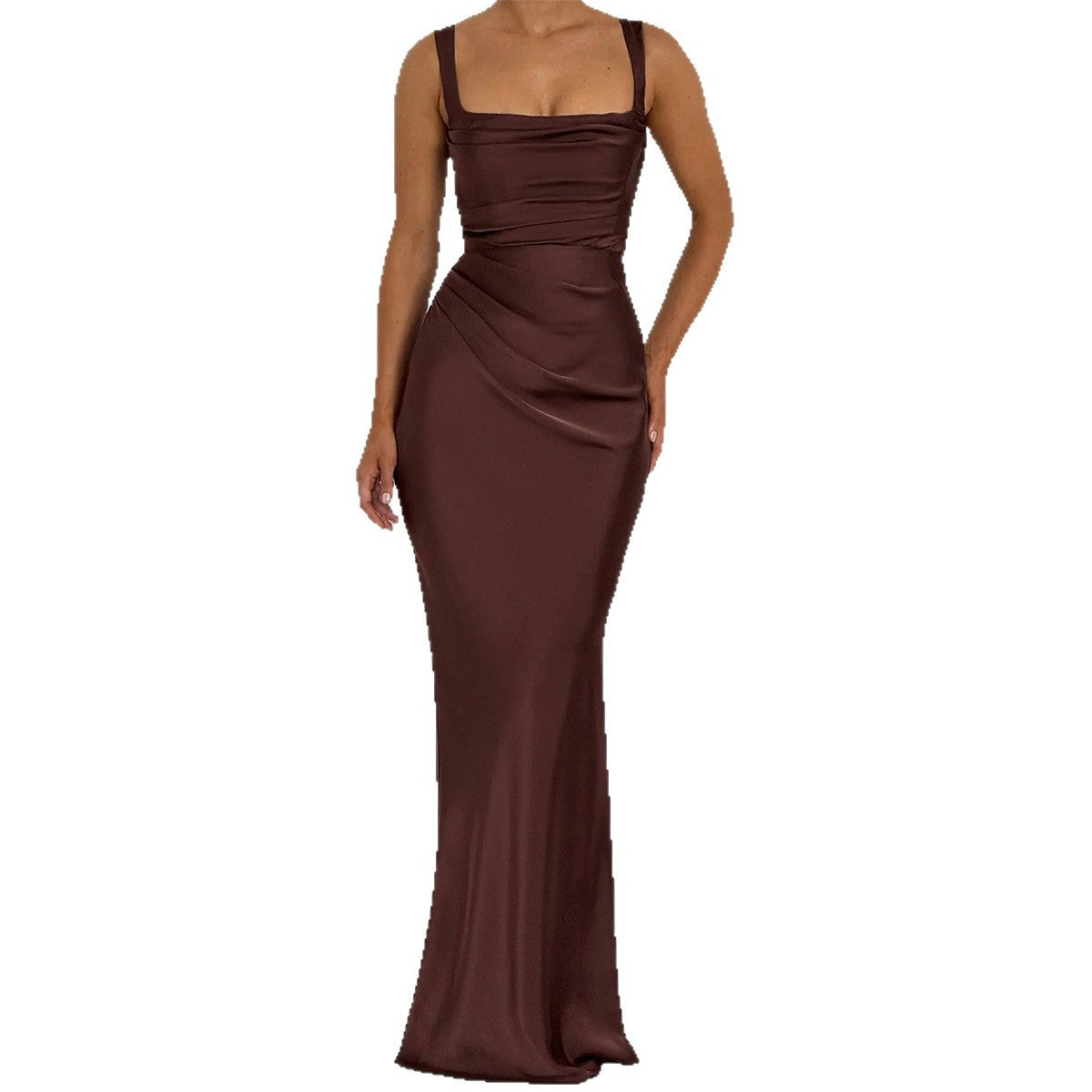 Damen Maxikleid mit elegantem Quadrat-Ausschnitt und figurformendem Design R&B