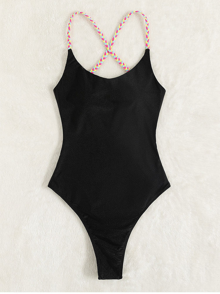 Damen Einteiliger Badeanzug mit eleganten, bunten Trägern