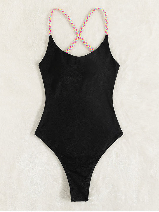Damen Einteiliger Badeanzug mit eleganten, bunten Trägern R&B
