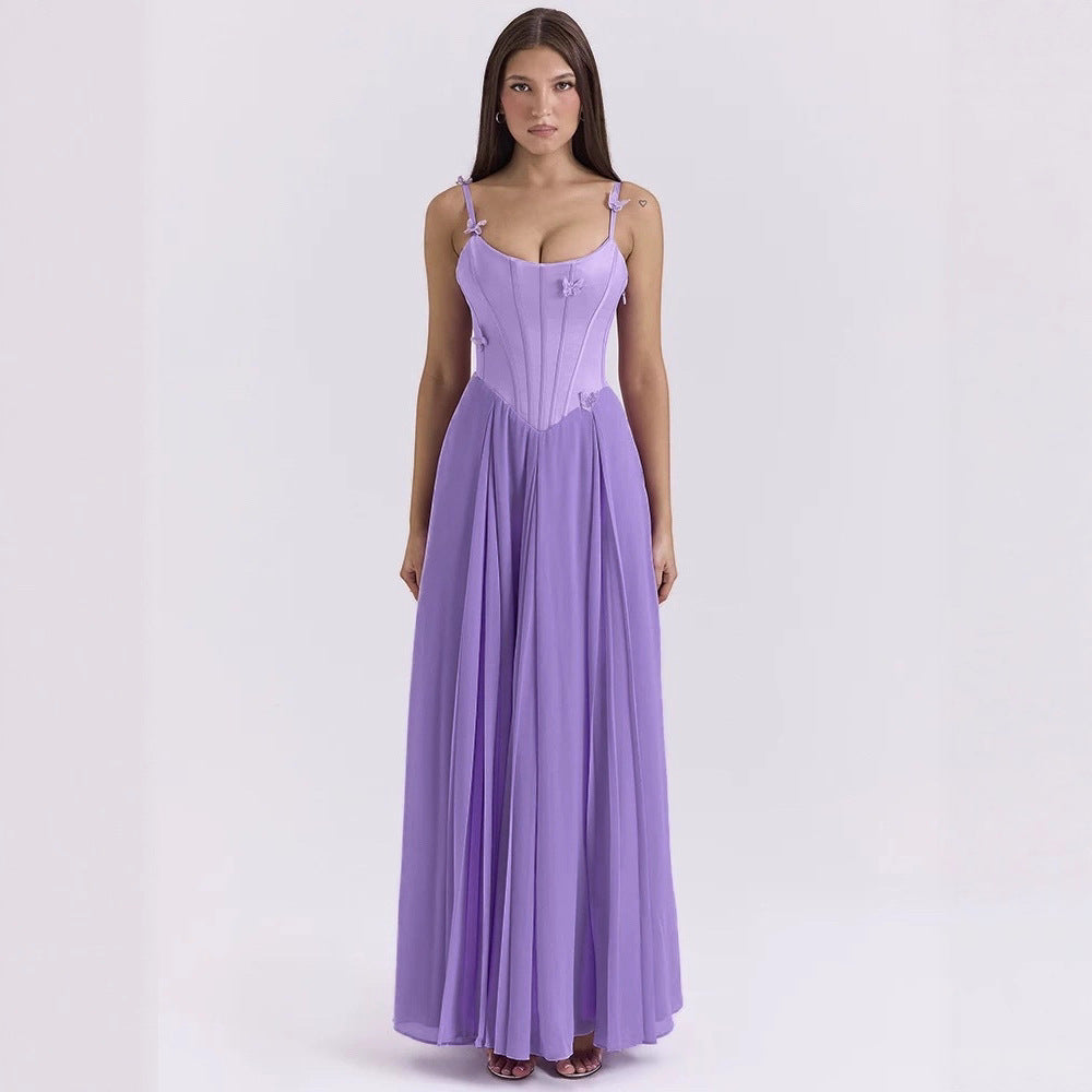 Damen nan figurbetontes Korsett-Maxikleid mit Schmetterlings-Trägern und plissiertem Chiffonrock R&B