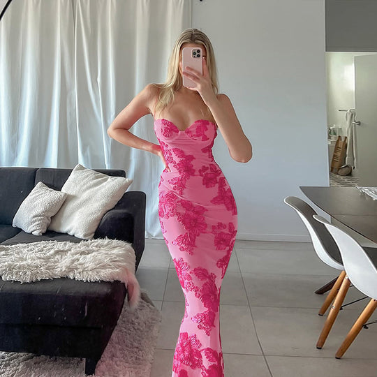 Damen Maxikleid mit floralem Spitze-Akkzenten und elegantem Schnitt R&B