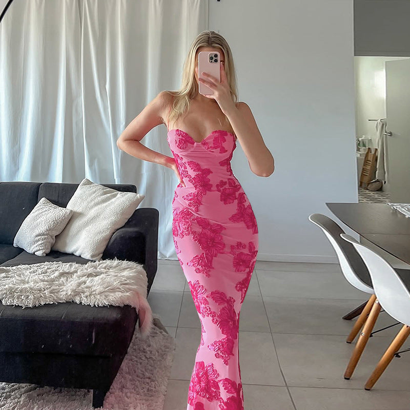 Damen Elegantes Longdress mit floralem Spitze-Design R&B
