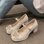 Damen Mary Jane Pumps mit funkelnden Perlen-Applikationen R&B
