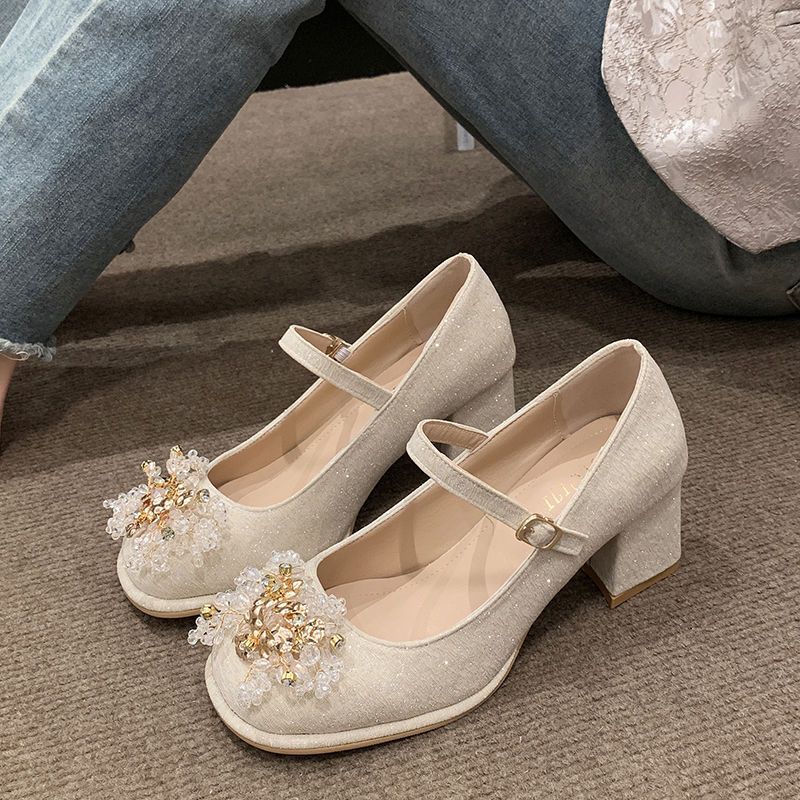Damen Mary Jane Pumps mit funkelnden Perlen-Applikationen R&B