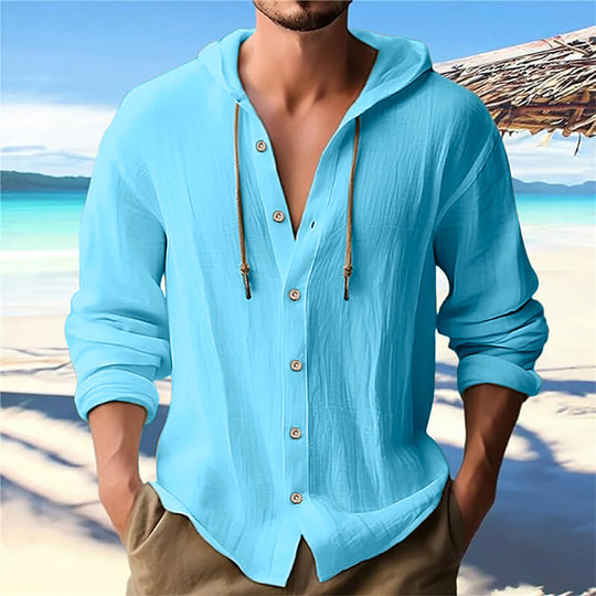 Herren lässiges Kapuzenshirt aus atmungsaktiver Baumwolle mit Knopfleiste und verstellbarem Kordelzug R&B