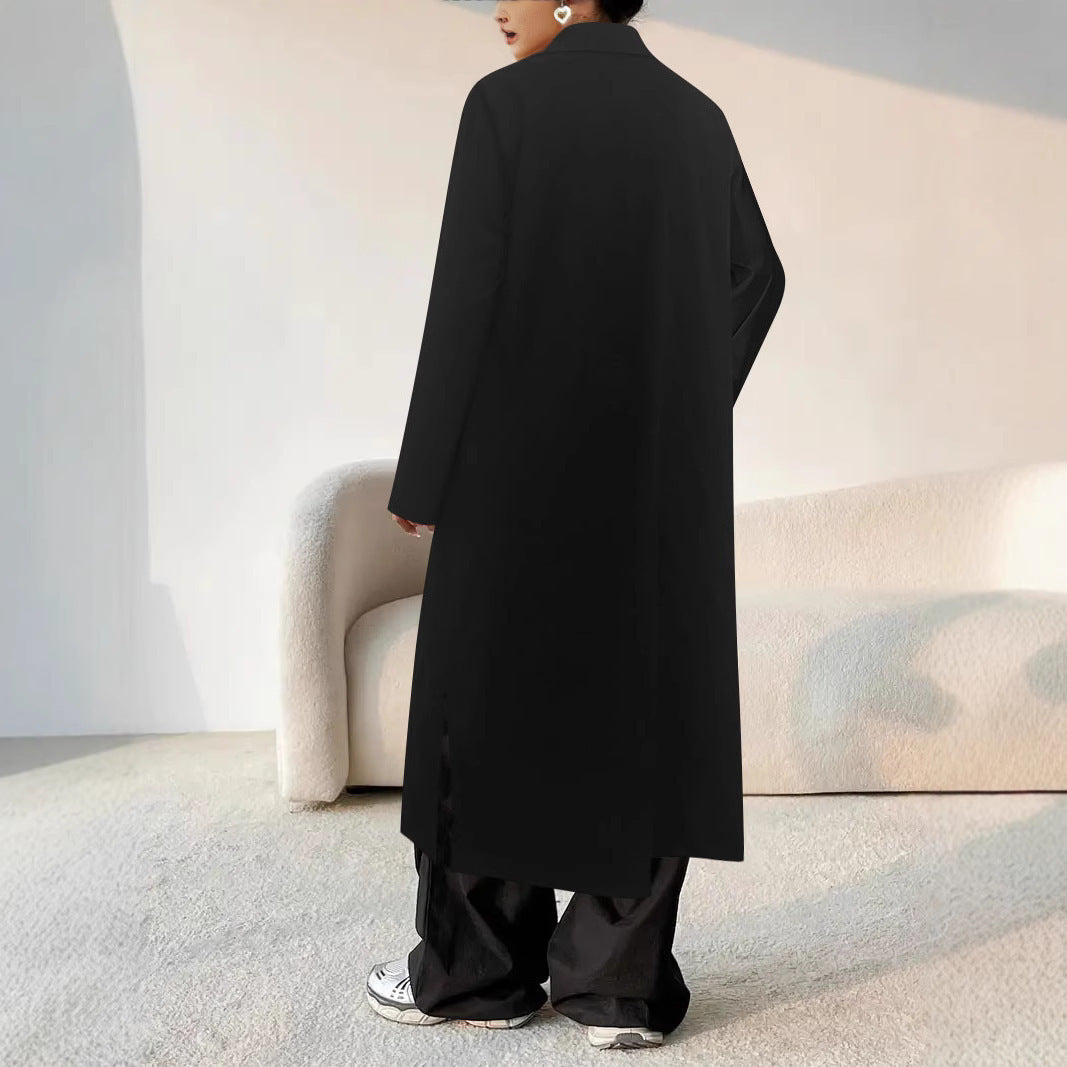 Damen Modischer Maxi-Mantel mit aufgesetzten Taschen und klassischen Knopfdetails R&B