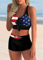 Damen Sportliches Bikini-Set mit verknotetem Oberteil und bequemen Shorts R&B