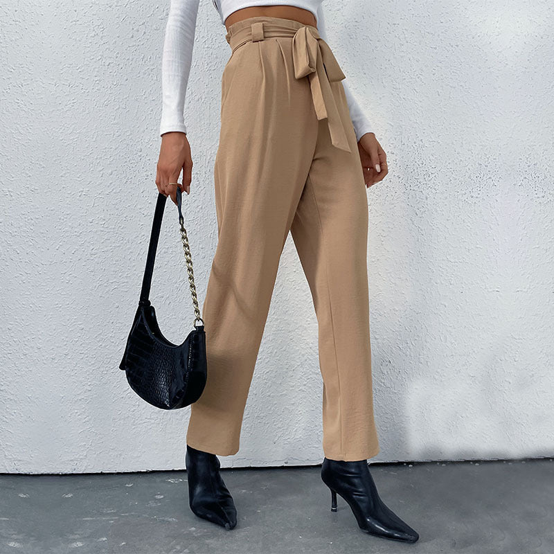 Damen elegante Hochbundhose mit Bindegürtel