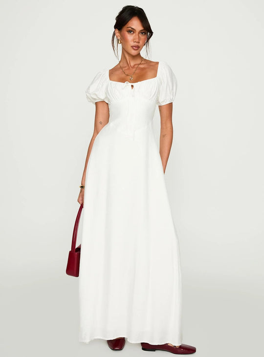Damen Maxikleid mit Puffärmeln und elegantem Ausschnitt R&B