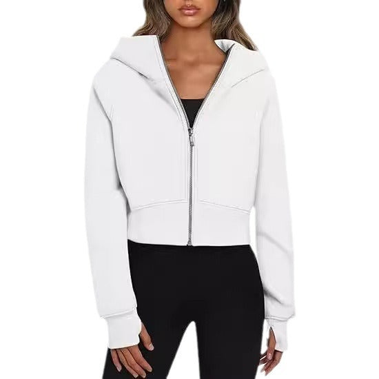 Damen kuscheliger cropped Kapuzenpullover mit Reißverschluss R&B