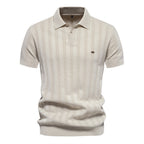 Herren Kurzarm Polo-Shirt mit strukturiertem Streifenmuster