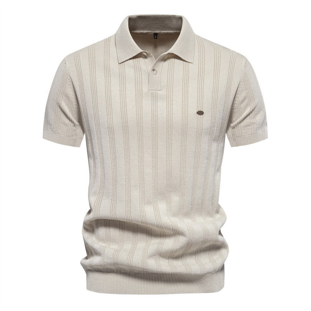 Herren Kurzarm Polo-Shirt mit strukturiertem Streifenmuster