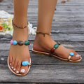 Damen flache Sandalen mit bunten Perlenakzenten R&B
