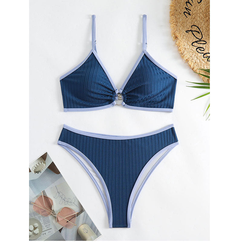 Damen Bikini-Set mit modischem Rippengemuster und verstellbaren Trägern R&B
