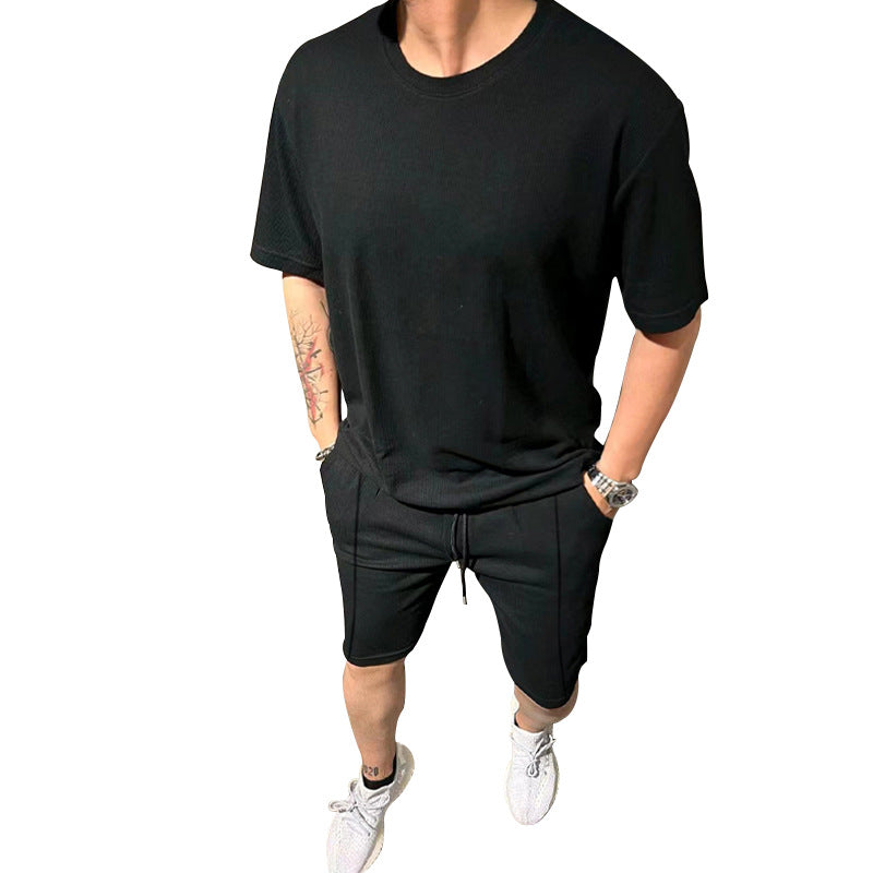 Herren lässiges Freizeitsport-Outfit mit strukturiertem Oberteil und Shorts R&B