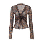 Damen leicht transparentes Oberteil mit Leopardenmuster R&B