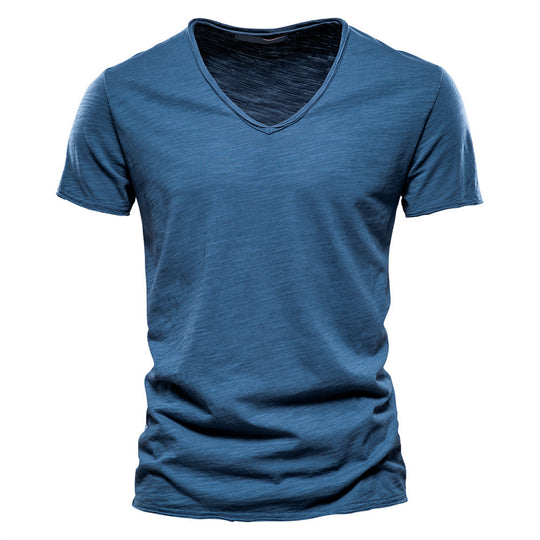 Herren nan leichtes Baumwolljersey Kurzarmshirt mit V-Ausschnitt und schmaler Passform R&B