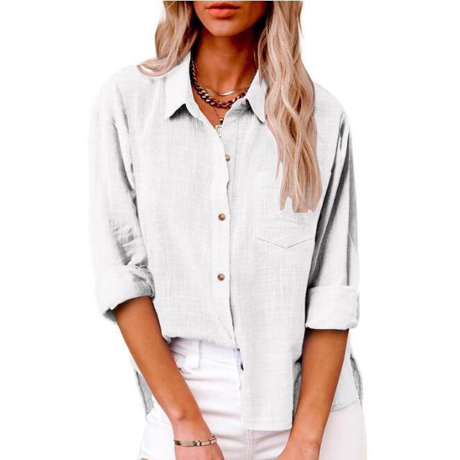 Damen lässige Leinenbluse mit kurzem Arm und Knopfdetails R&B