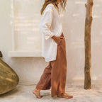 Damen Leichte und luftige Leinenhose mit weiten Beinen R&B