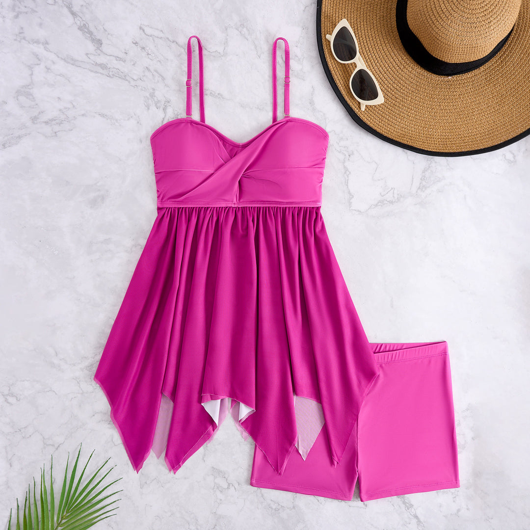 Damen Tankini mit elegantem Drapé und hoch geschnittenen Höschen R&B