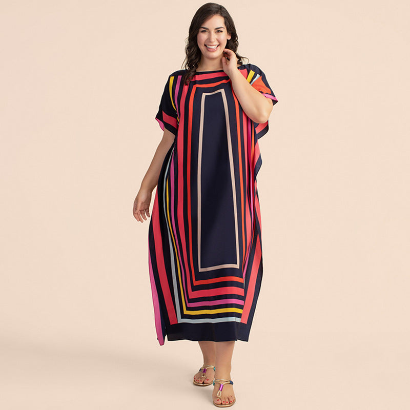 Damen Maxirobe mit buntem Grafikdesign Heidi Mode