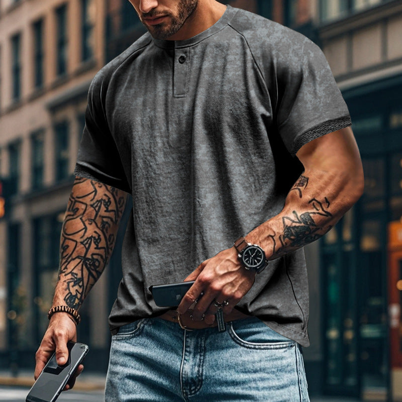 Herren lässiges Kurzarm-Henley-T-Shirt mit strukturiertem Design R&B