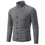Herren eleganter Rollkragenpullover mit knöpfbaren Frontdetails und feiner Strickstruktur R&B