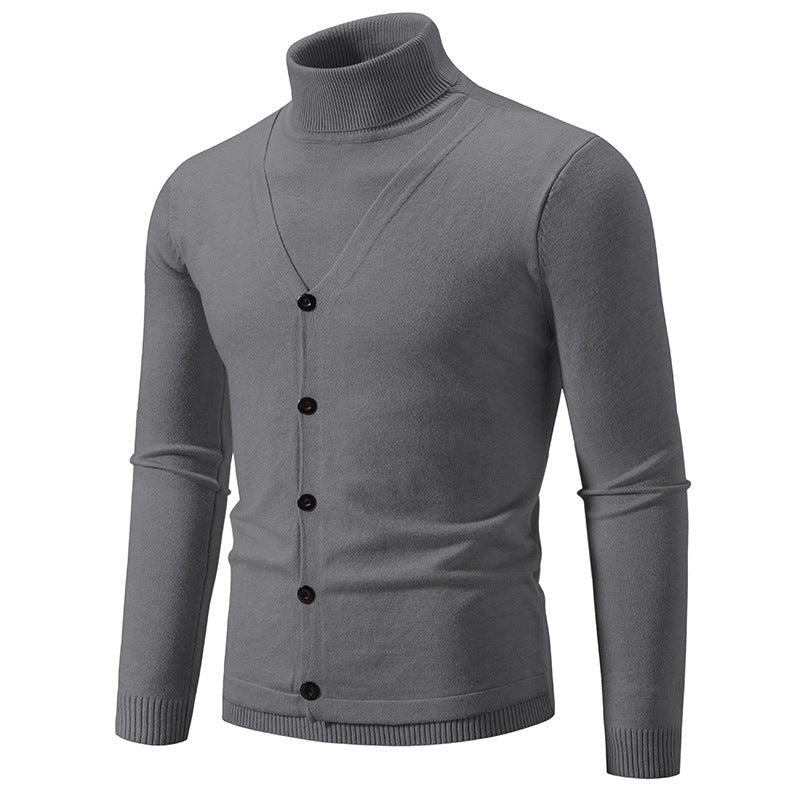 Herren eleganter Rollkragenpullover mit knöpfbaren Frontdetails und feiner Strickstruktur R&B