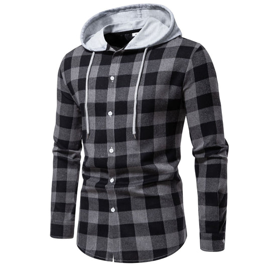 Herren Karo-Hemdjacke mit Kapuze und modernem Schnitt R&B