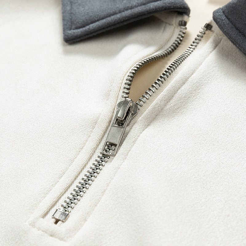 Damen stylischer Sweat-Pullover mit Kragen und halbseitigem Reißverschluss