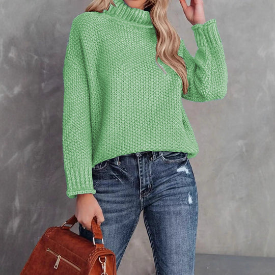 Damen kuscheliger Strickpullover mit hohem Kragen und luftiger Struktur R&B