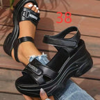 Damen Komfortable und modische Sandalen mit verstellbaren Riemen und hoher Plattform R&B