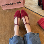 Damen Elegante Mary Jane Ballerinas aus hochwertigem Wildleder mit verstellbarem Riemchen R&B