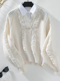 Damen Strickpullover mit stylischem Kragen R&B