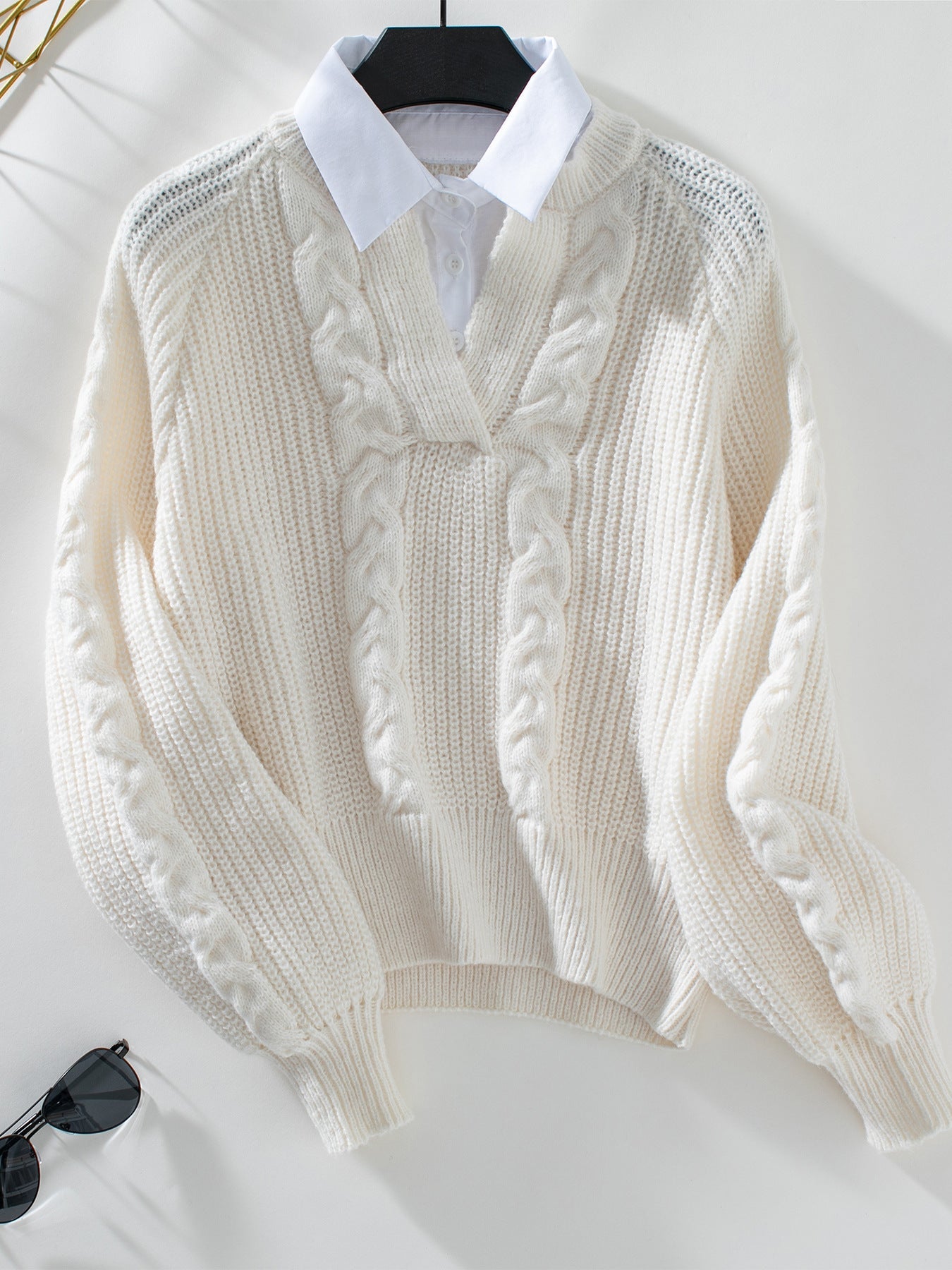 Damen Strickpullover mit stylischem Kragen R&B
