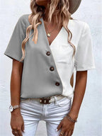 Damen Kurzarm Bluse mit asymmetrischem Schnitt und Knopfdetails R&B
