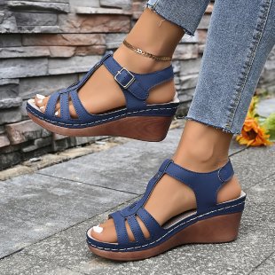 Damen Keilsandalen mit bequemer Fußbettung und verstellbarem Riemen R&B