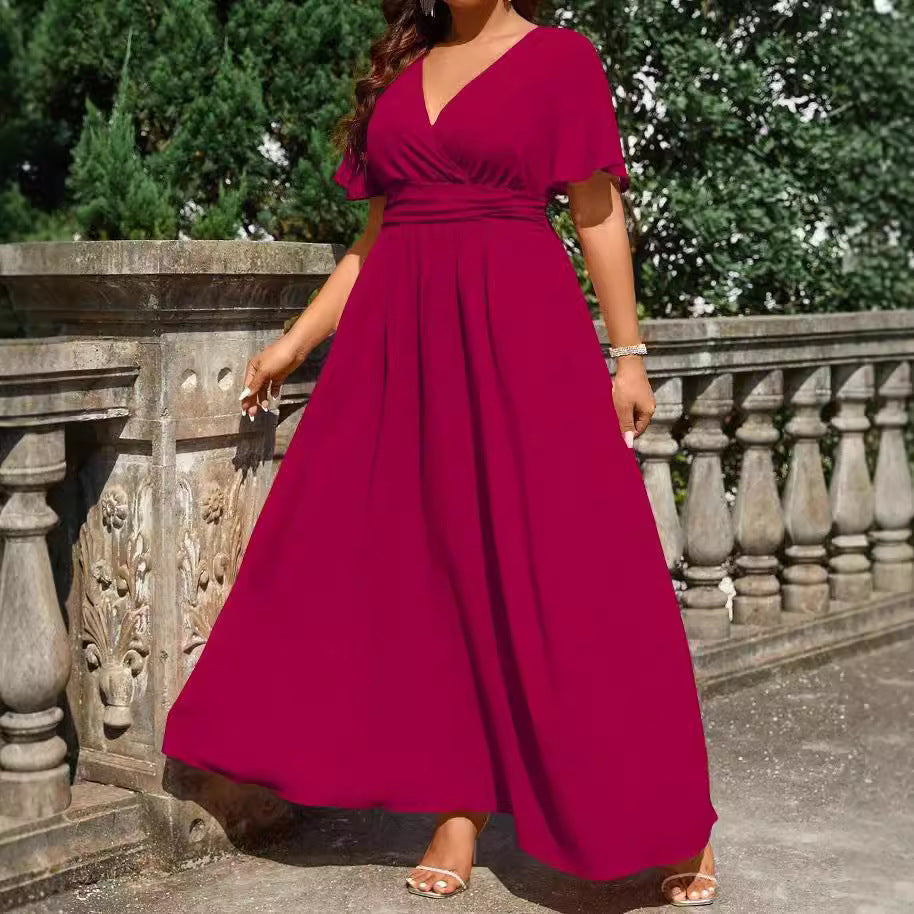 Damen Maxikleid mit elegantem Wickeloberteil und fließendem Rock R&B