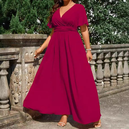 Damen Maxikleid mit elegantem Wickeloberteil und fließendem Rock R&B
