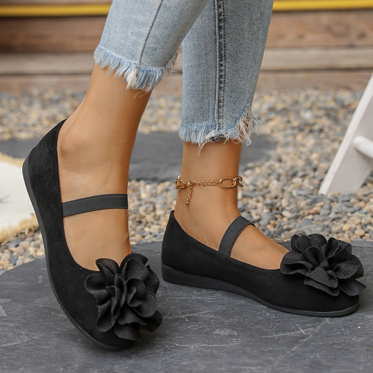 Damen Ballerinas mit floralem 3D-Blüten-Design und elastischem Riemen R&B