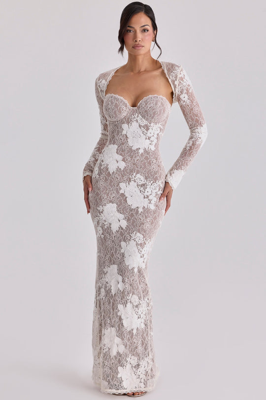 Damen Elegantes Spitzenabendkleid mit langem Arm und verführerischem Schnitt R&B
