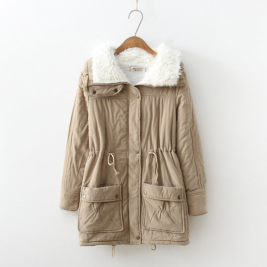 Damen gerade geschnittene Winterjacke mit kunstfellbesetztem Kragen und praktischen Taschen R&B