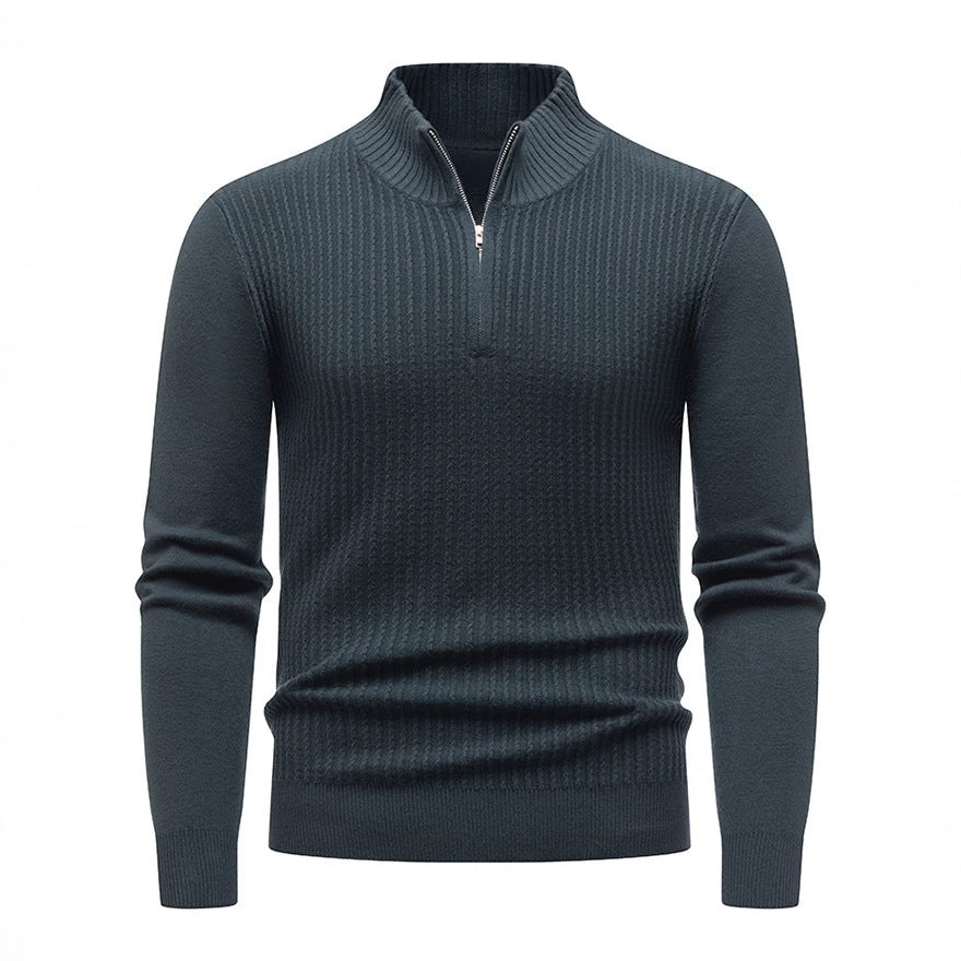 Herren Strickpullover mit modernem Stehkragen und feinem Rippdesign R&B