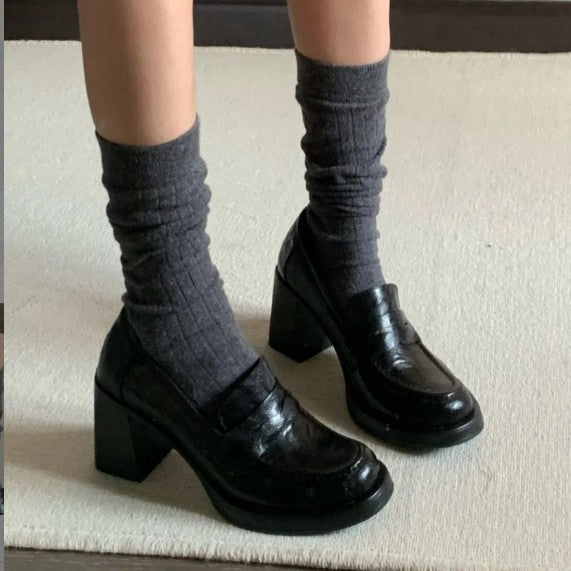Damen elegante Blockabsatz Loafers mit modischer Schnallenakzent