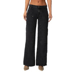 Damen weite Denim-Hosen mit praktischen Taschen R&B